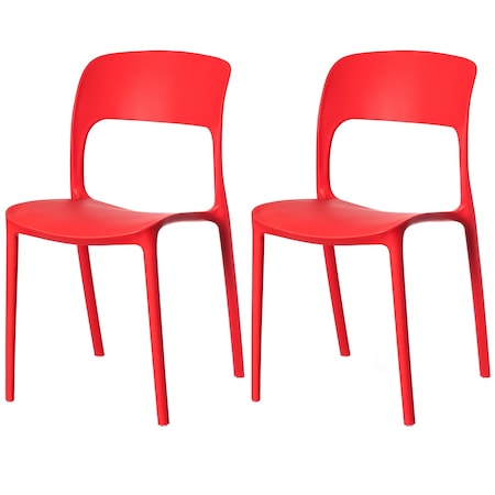 Fabulaxe Modern Plastic Outdoor Dining Chair with Open Curved Back, Red, PK 2 QI004227.RD.2
